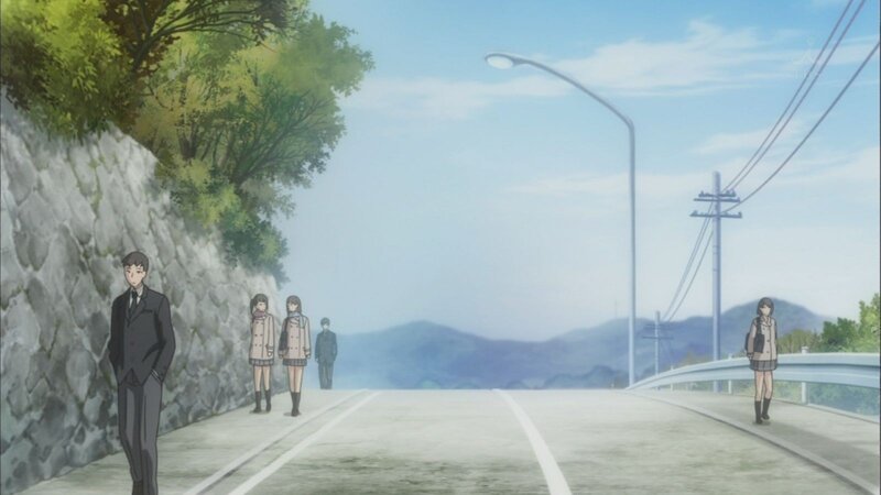 anime characters on a road