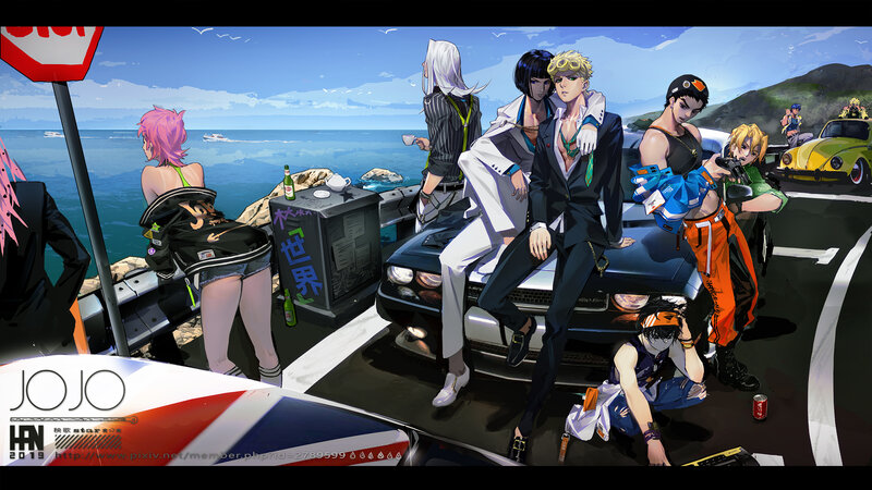 Anime Characters on a Road — Blue, Dramatic