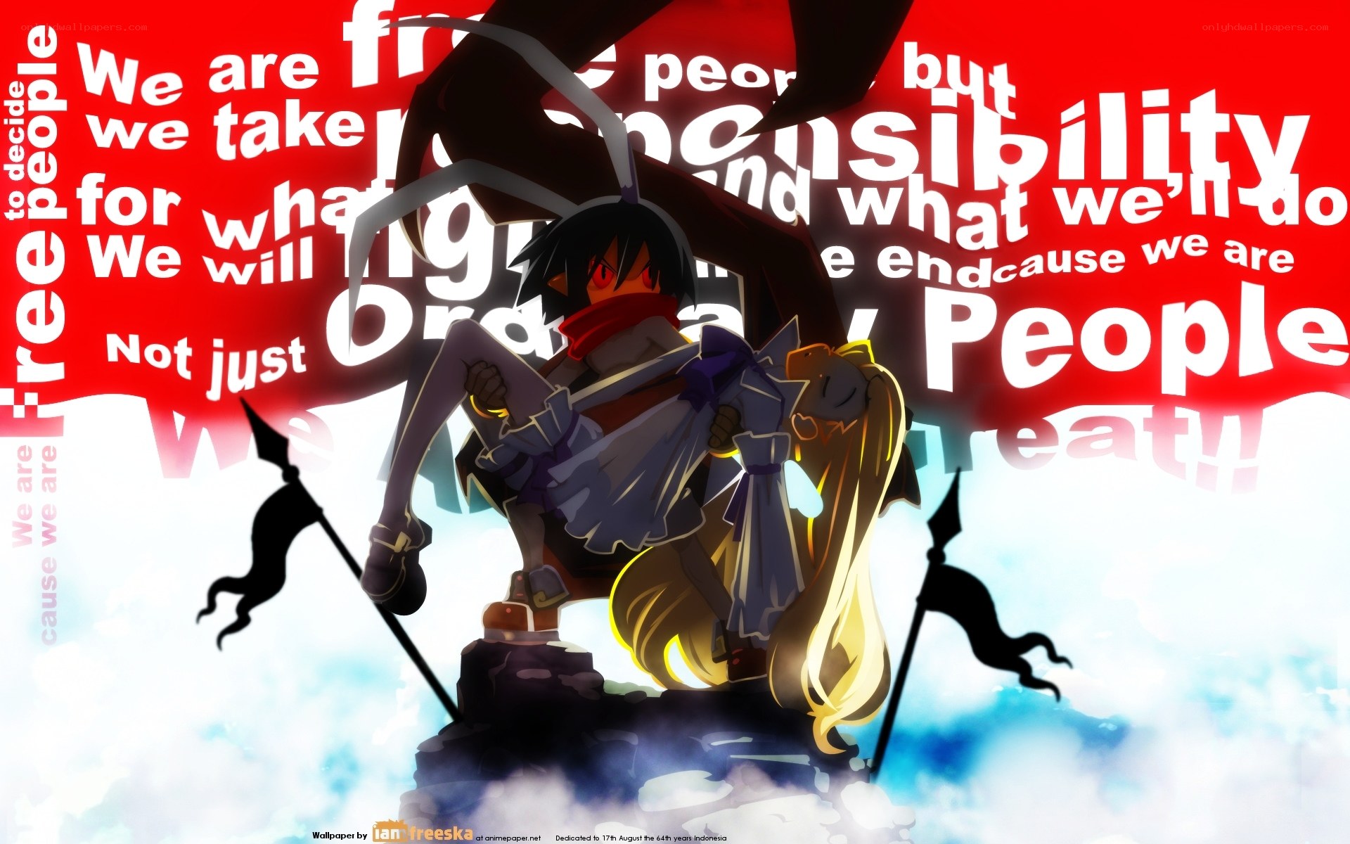 Anime characters on a rock