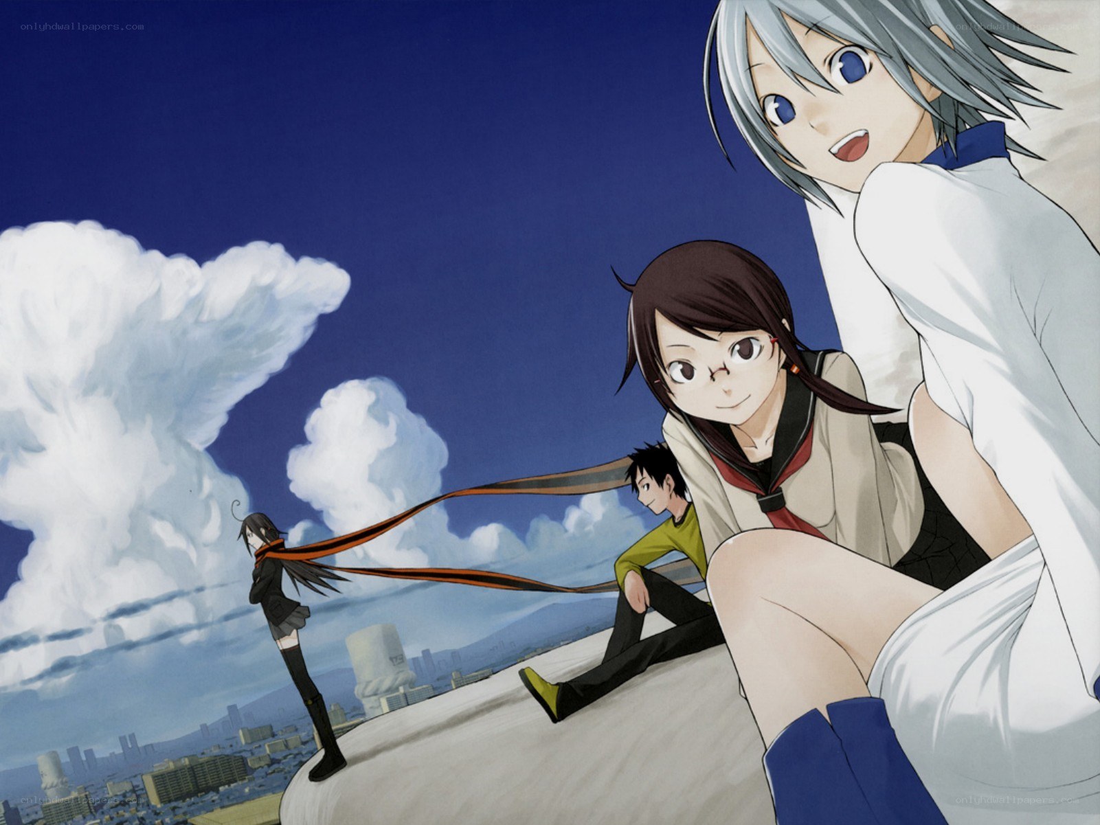 Anime characters on a rooftop