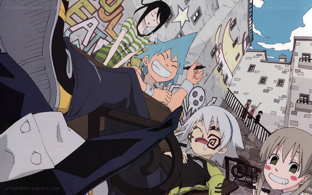 Anime characters on a rooftop