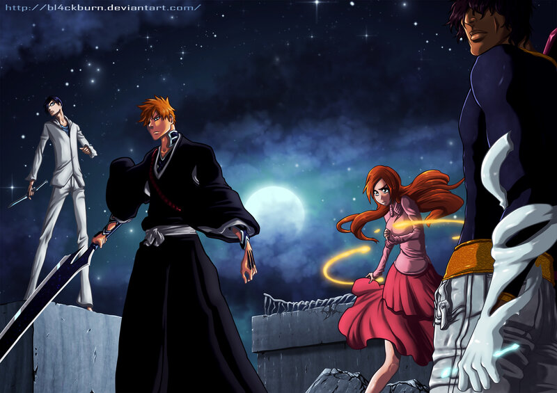 Anime Characters on a Rooftop — Black