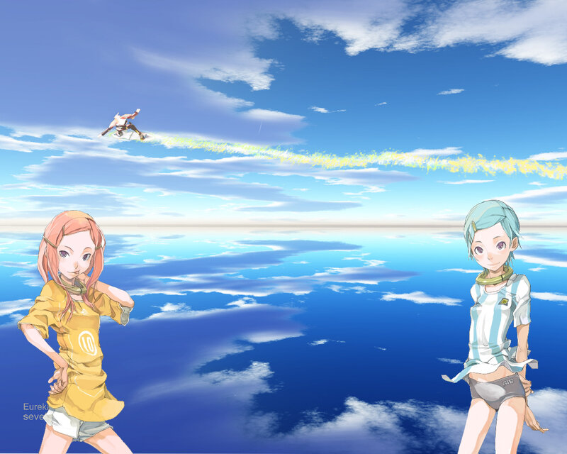Anime characters on a sky ocean