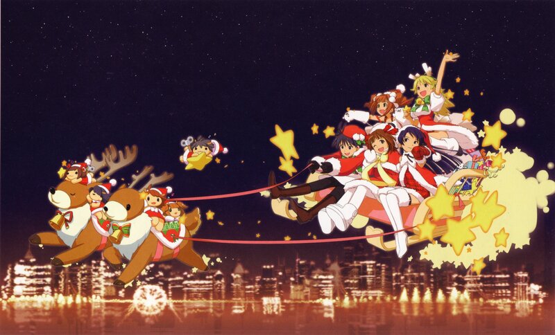 Anime characters on a sleigh