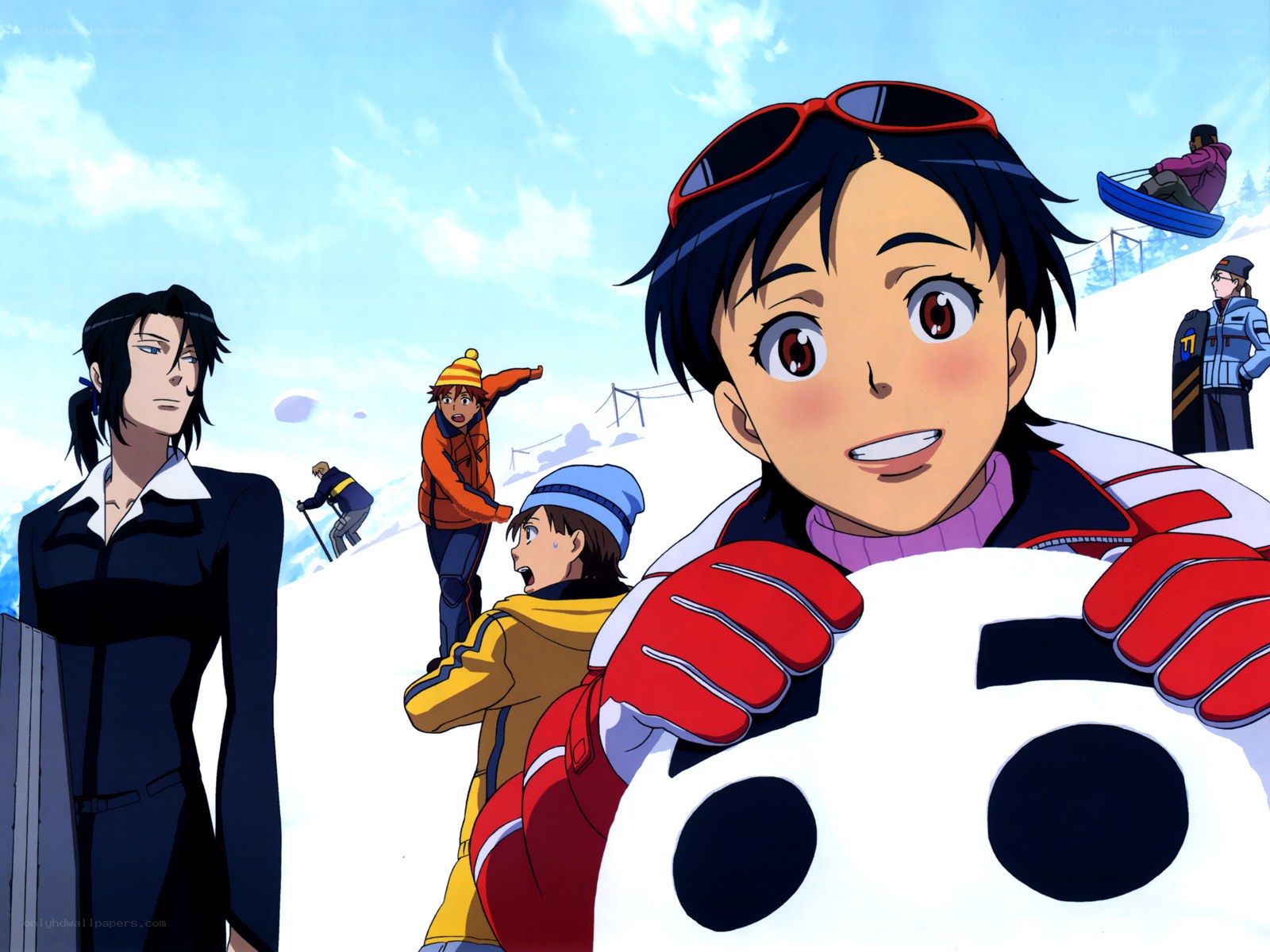 Anime characters on a snowy slope