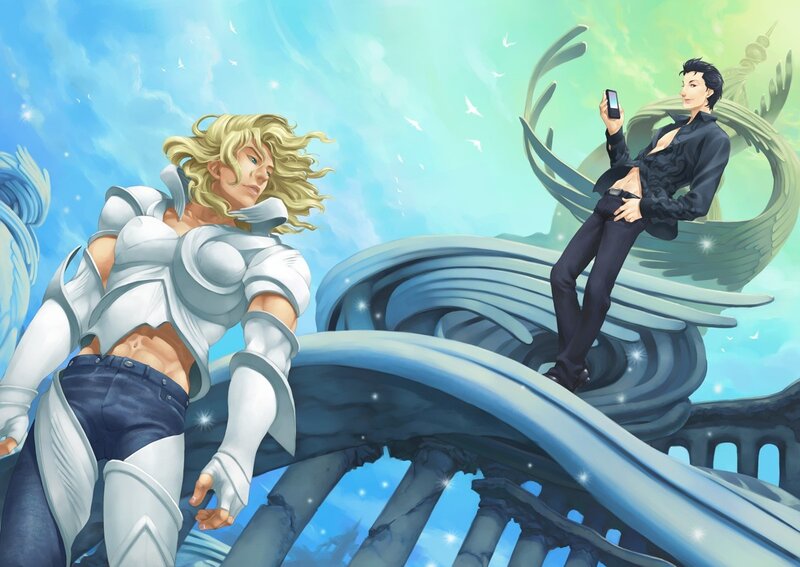 Anime characters on a spiral structure