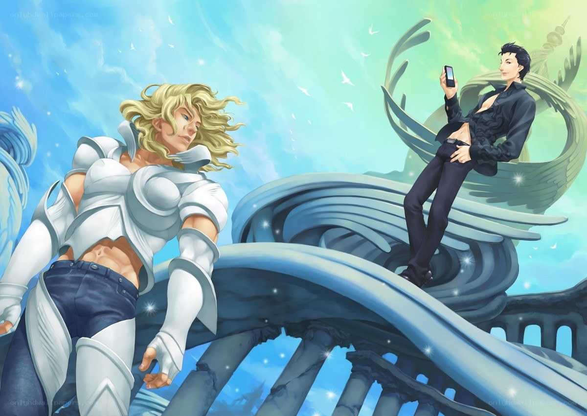 Anime characters on a spiral structure