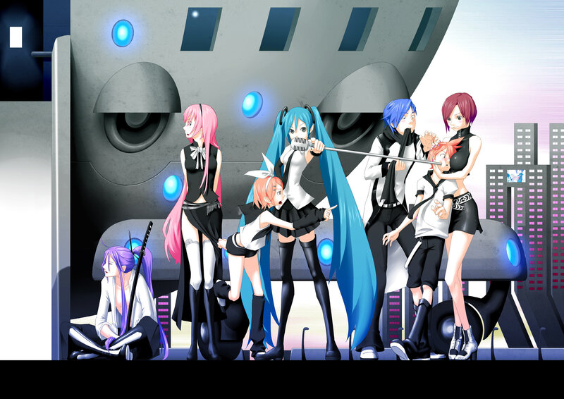 Anime characters on a stage
