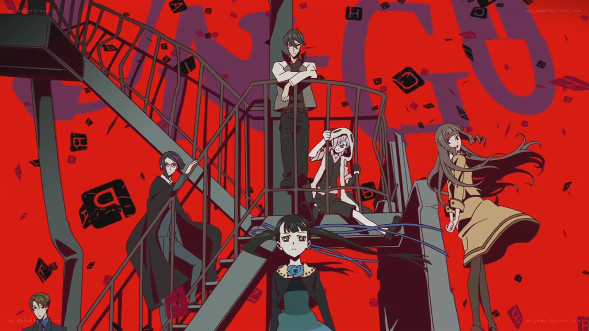 anime characters on a staircase