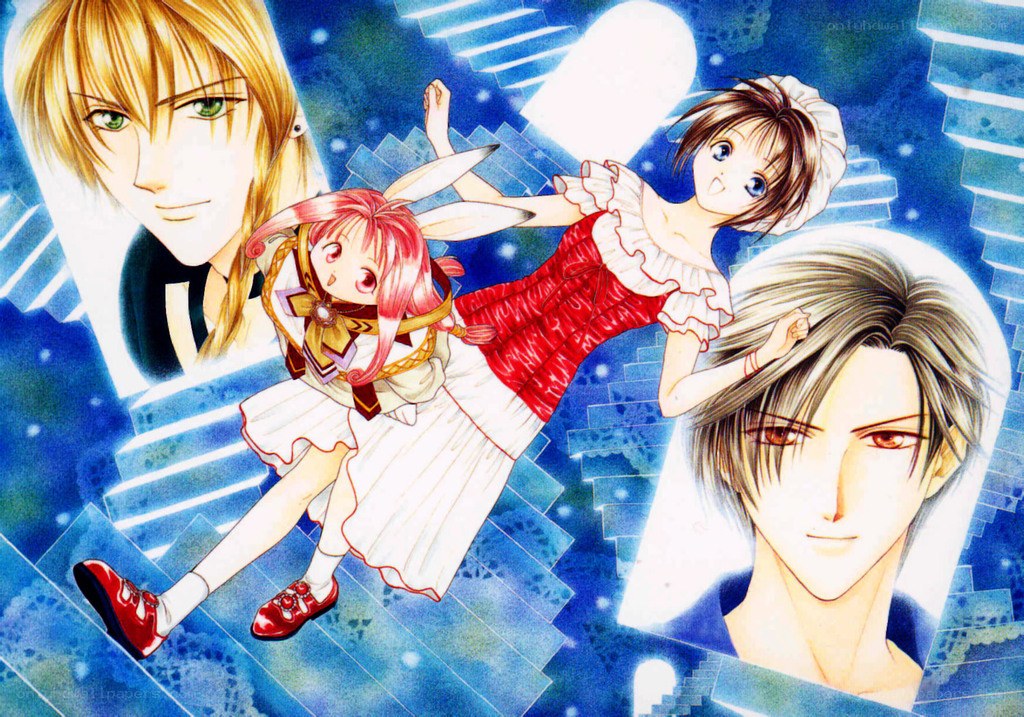 Anime characters on a staircase