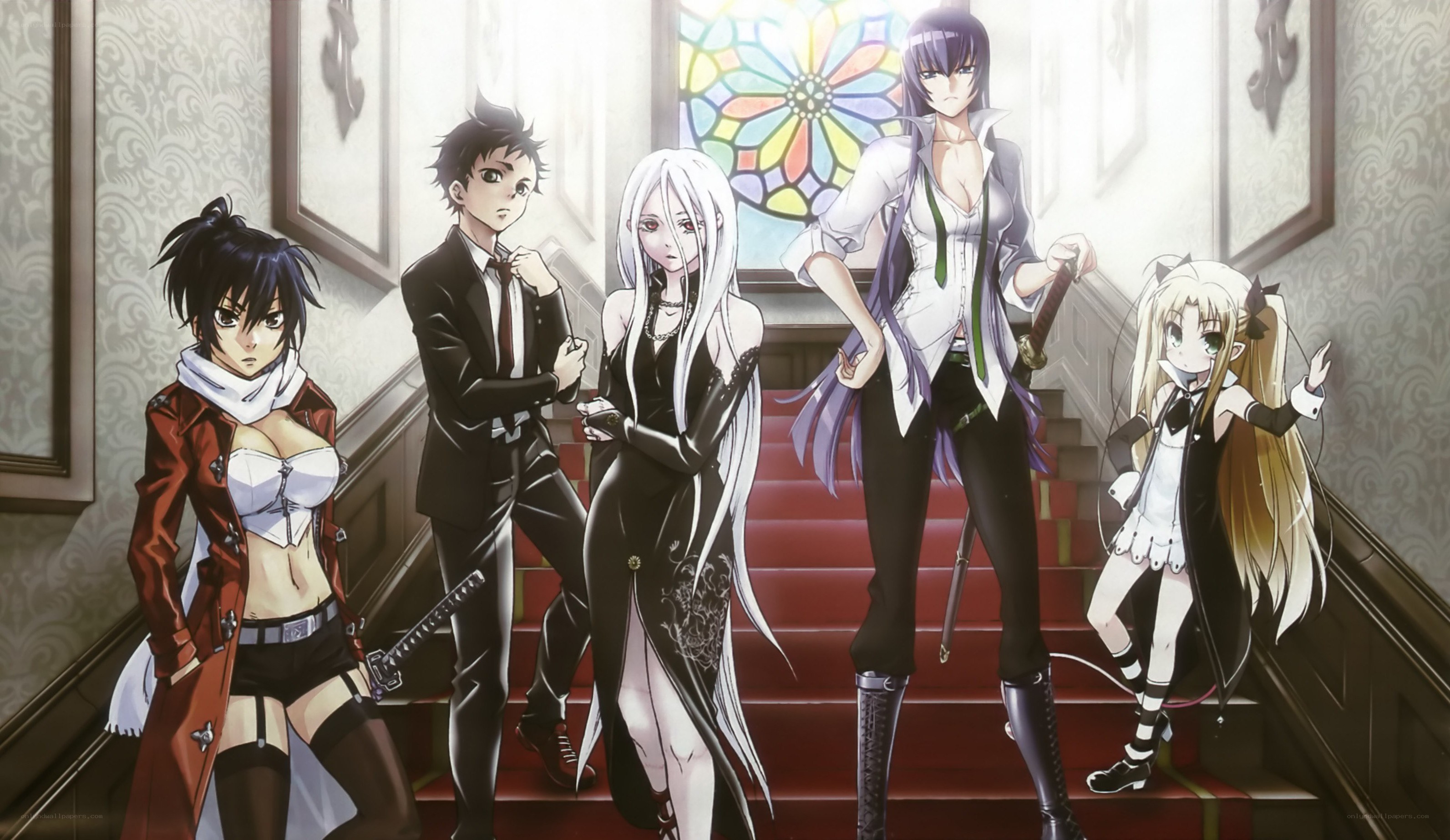 anime characters on a staircase