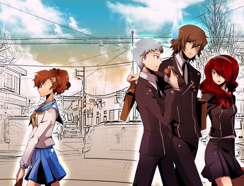 Anime characters on a street