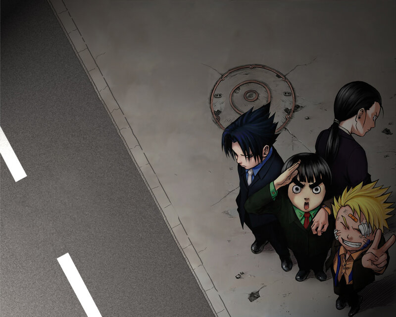 anime characters on a street
