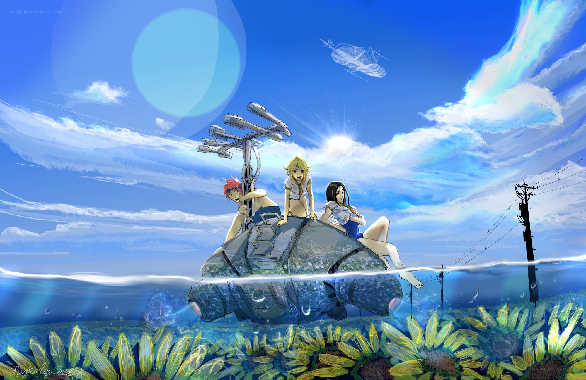 Anime characters on a submarine