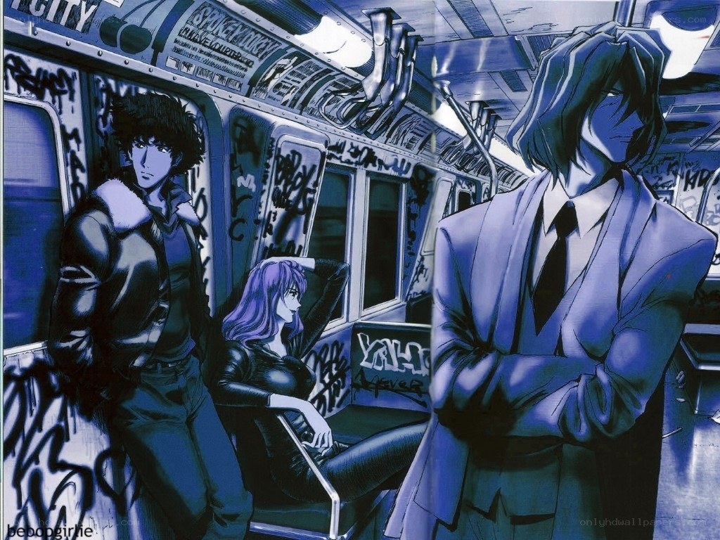 Anime characters on a subway