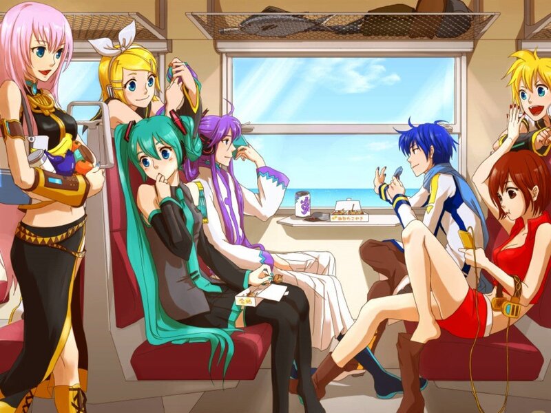 Anime characters on a train