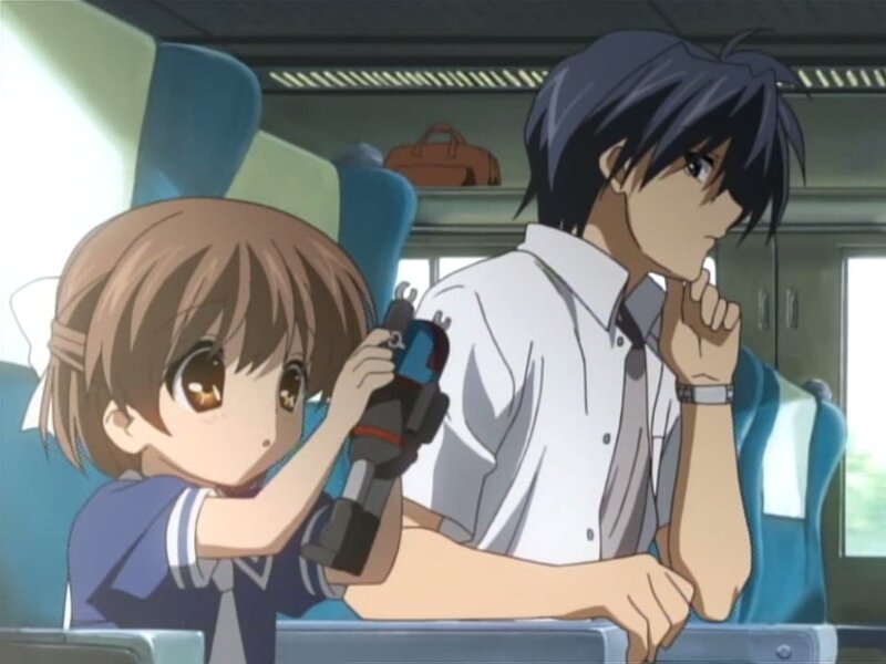 Anime characters on a train