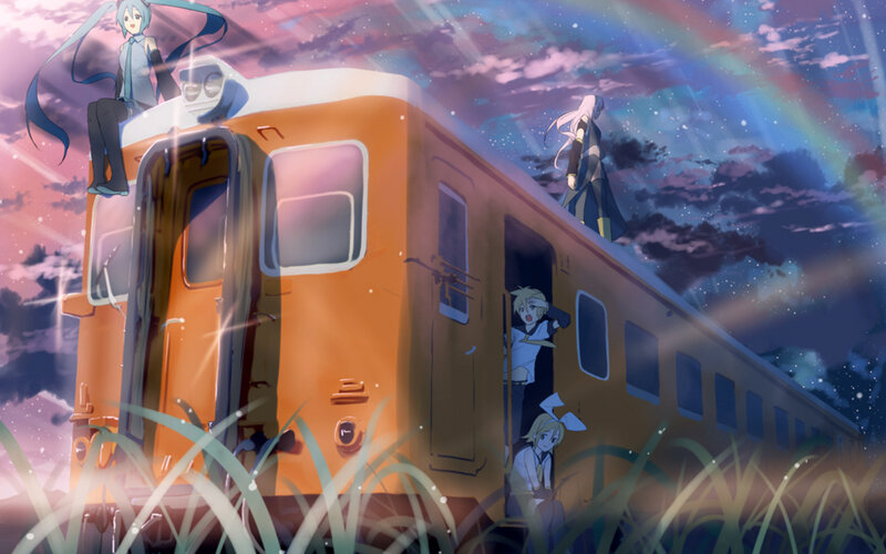 Anime characters on a train