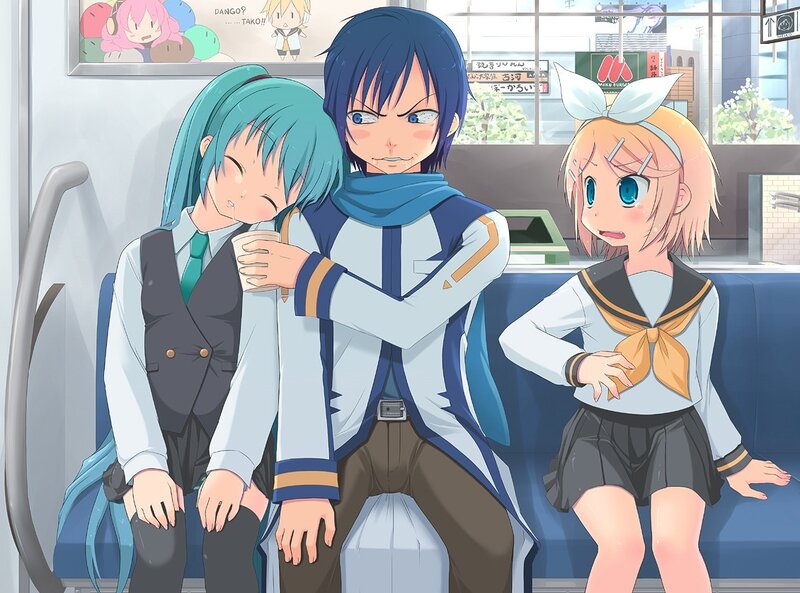 Anime characters on a train