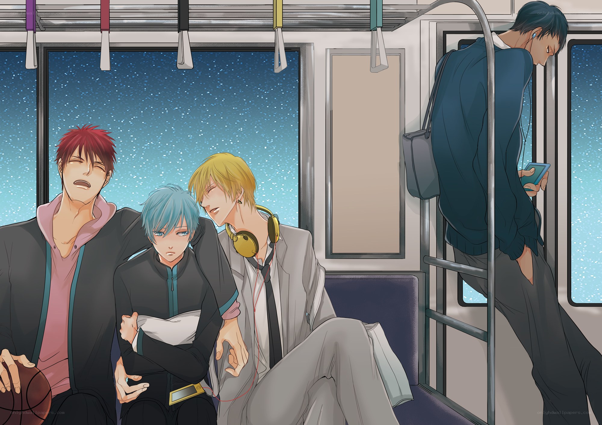 Anime characters on a train