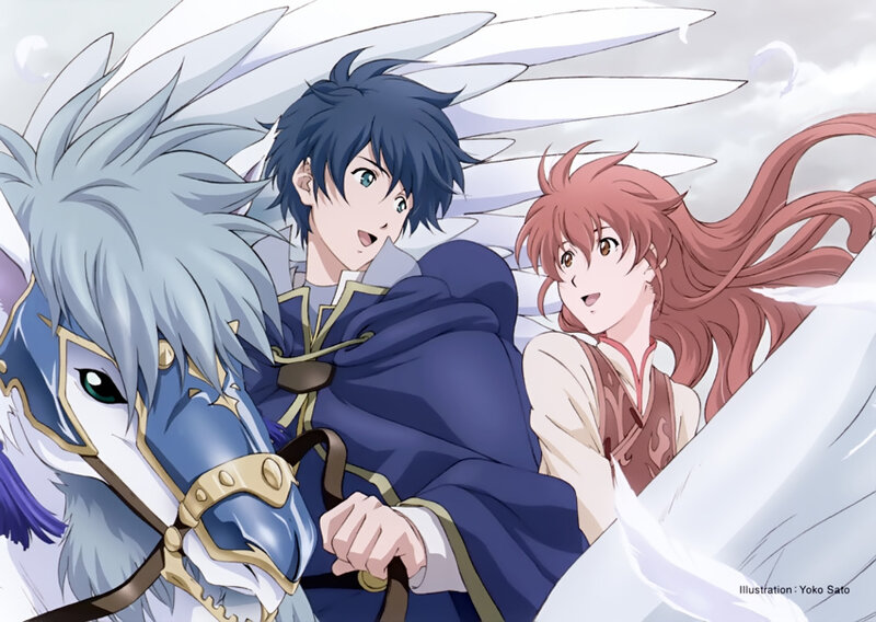 Anime Characters on a Winged Horse — Blue