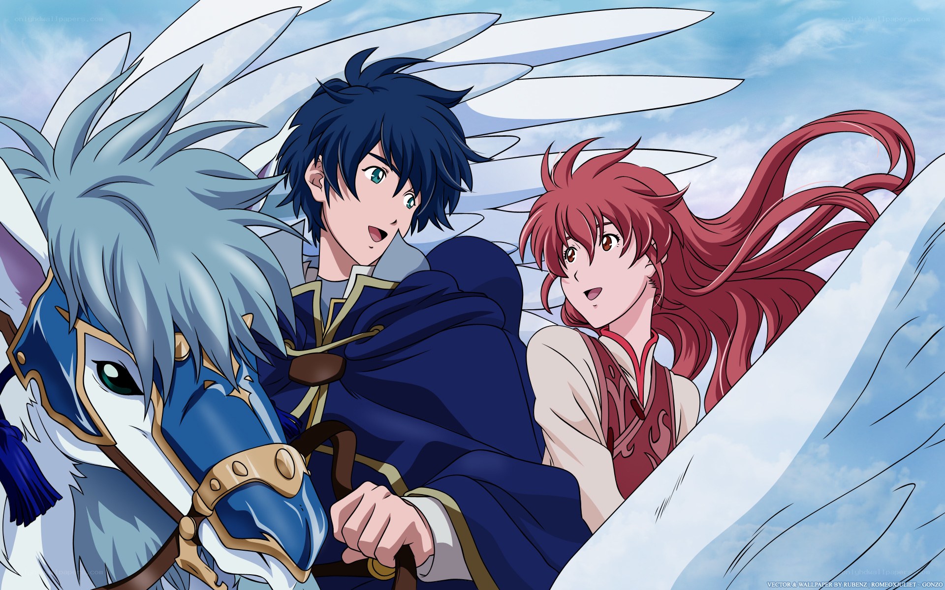 anime characters on a winged horse