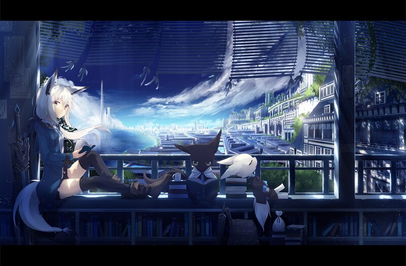 Anime Characters on Balcony — Blue, Serene