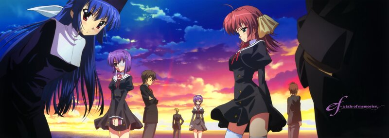 Anime Characters on Beach — Blue, Dramatic, Sunset