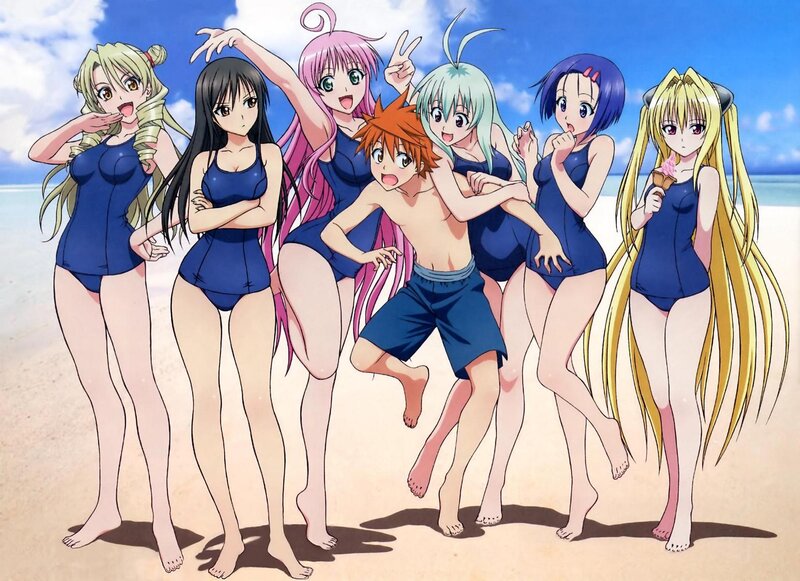 Anime Characters on Beach — Blue, Playful, Afternoon