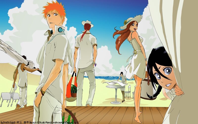Anime Characters on Beach — Blue, Serene, Afternoon, Manga