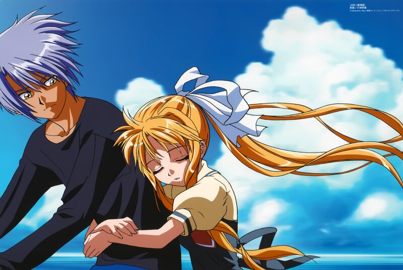 Anime Characters on Beach — Blue, Serene, Afternoon, Sky