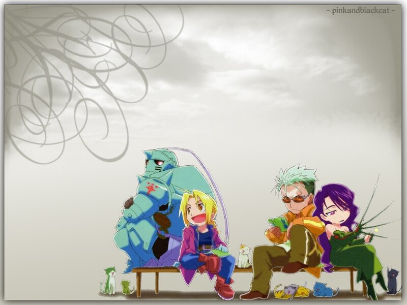Anime Characters on Bench — Blue