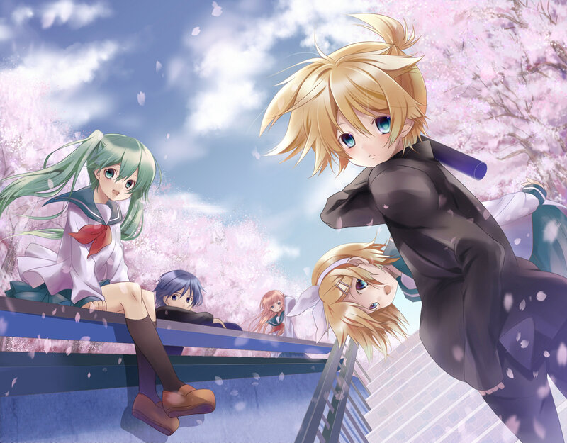Anime Characters on Bridge — Pink, Serene