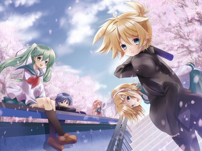Anime Characters on Bridge — Pink