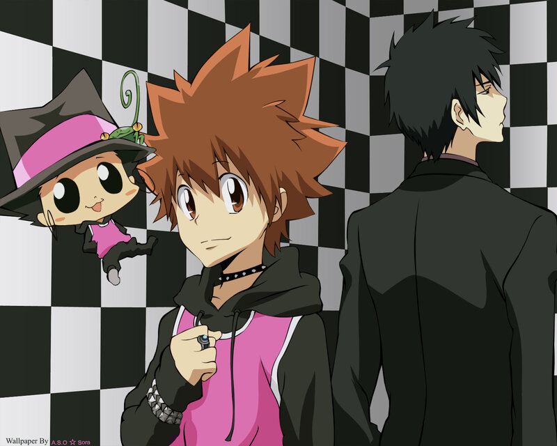 anime characters on checkered background