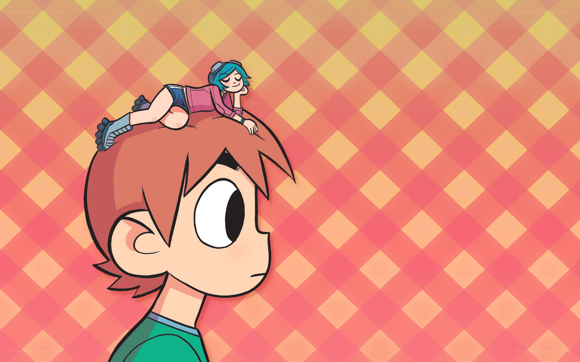 anime characters on checkered background