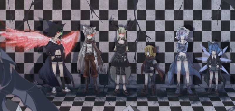 Anime characters on checkered floor