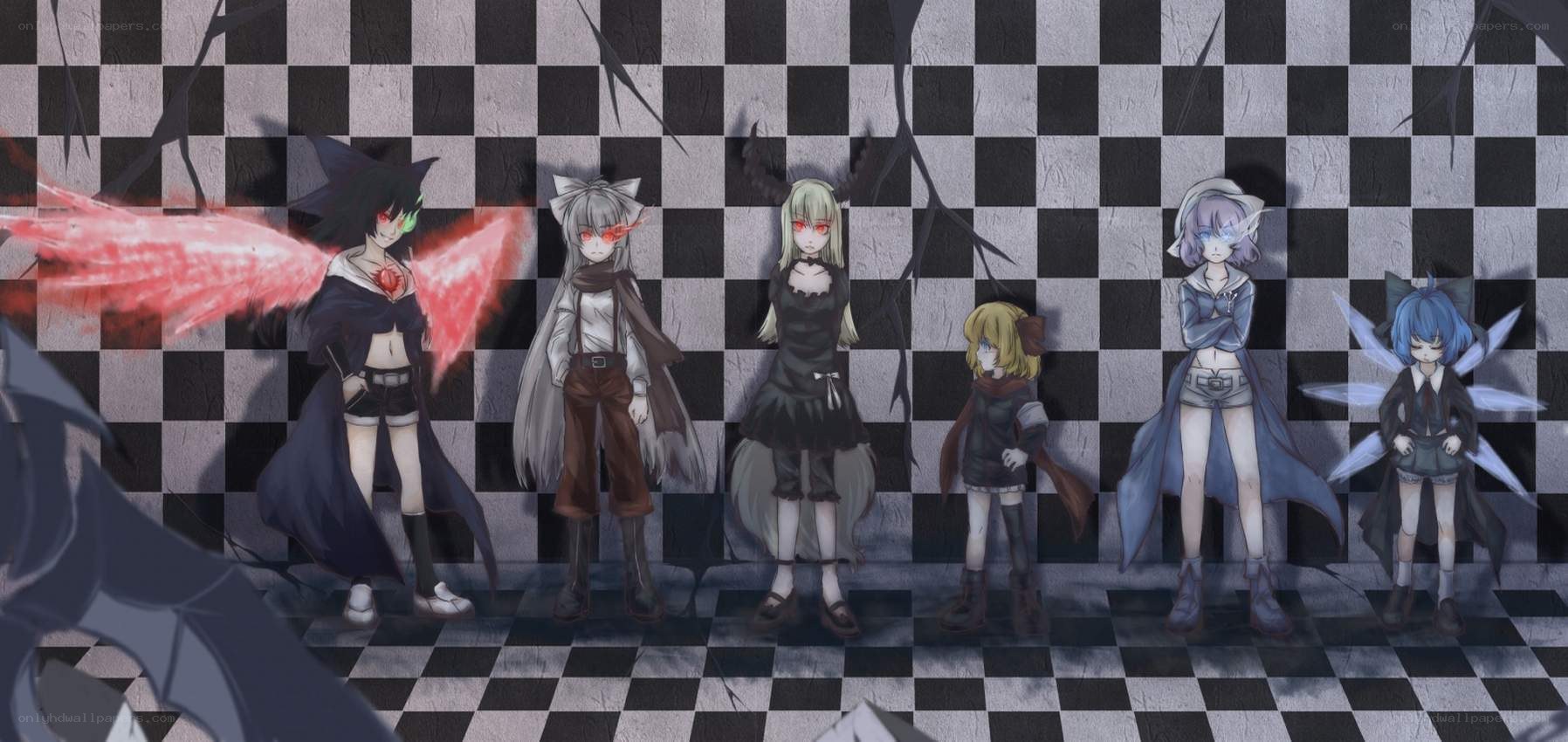 Anime characters on checkered floor
