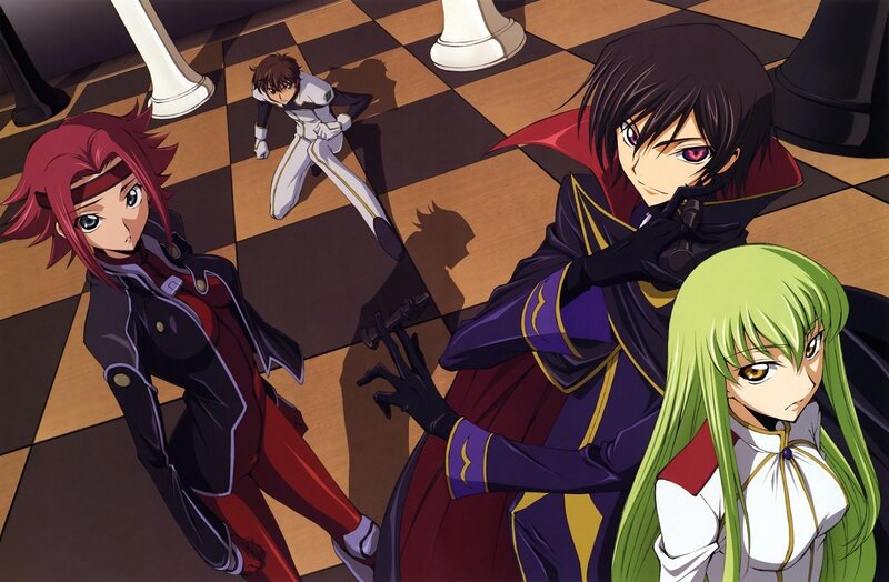 Anime Characters on Chessboard — Black, Dramatic, Chess Pieces