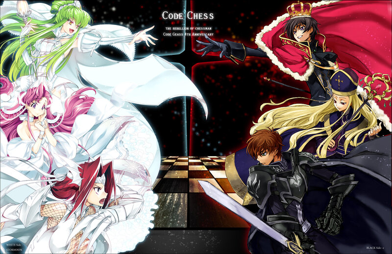 Anime Characters on Chessboard — White