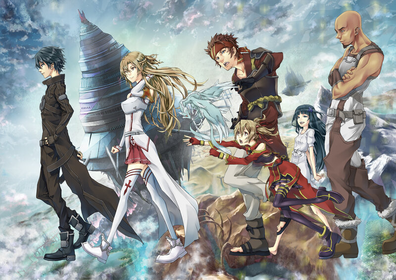 Anime Characters on Cliff — Blue, Dramatic, Fantasy Tower