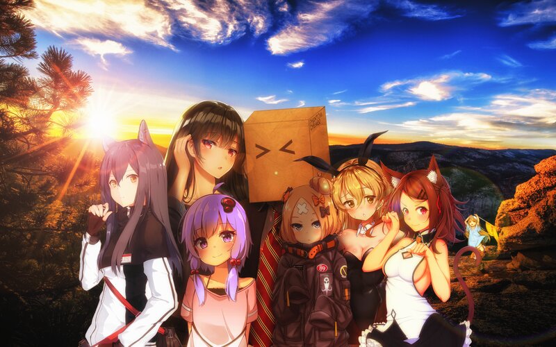 Anime Characters on Cliff — Blue, Dramatic, Sunset