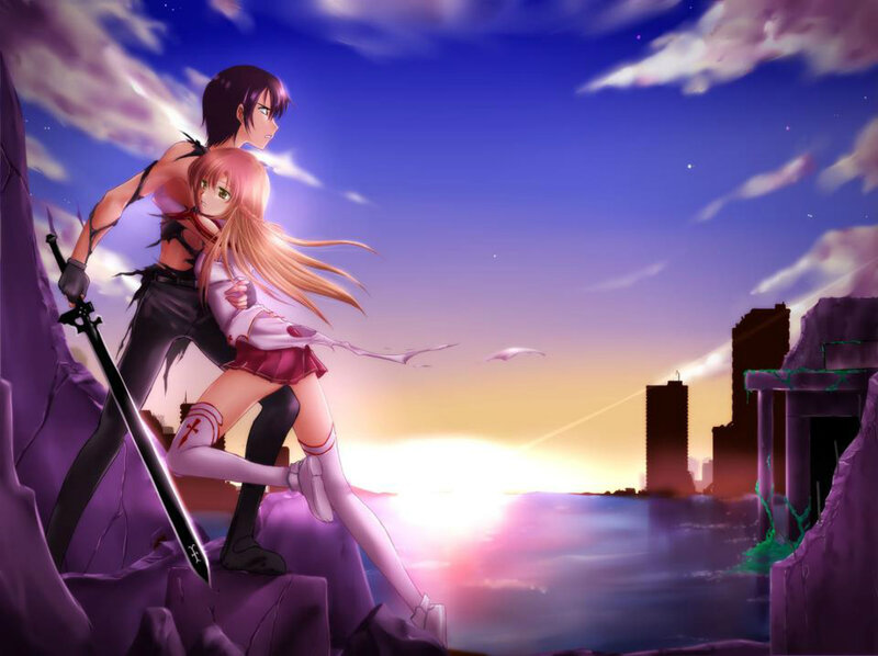 Anime Characters on Cliff — Purple