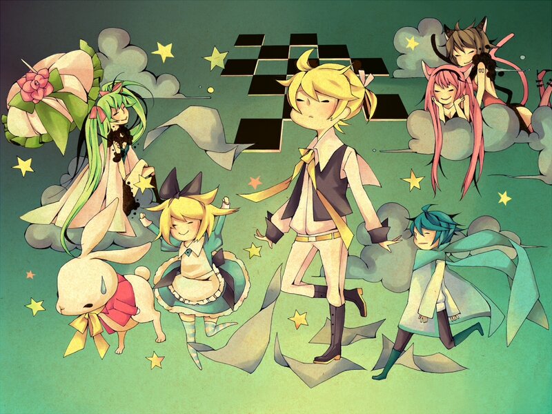 Anime Characters on Clouds — Green