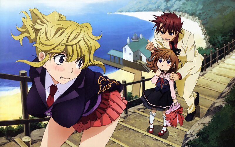 anime characters on coastal stairs