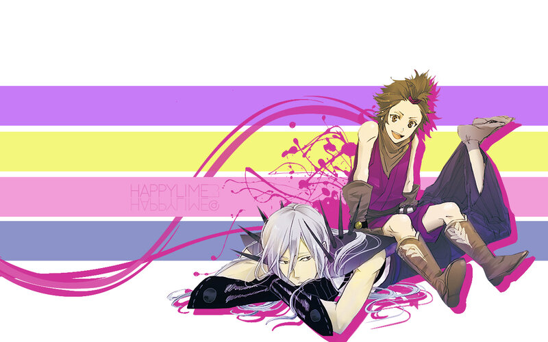 Anime characters on colorful background