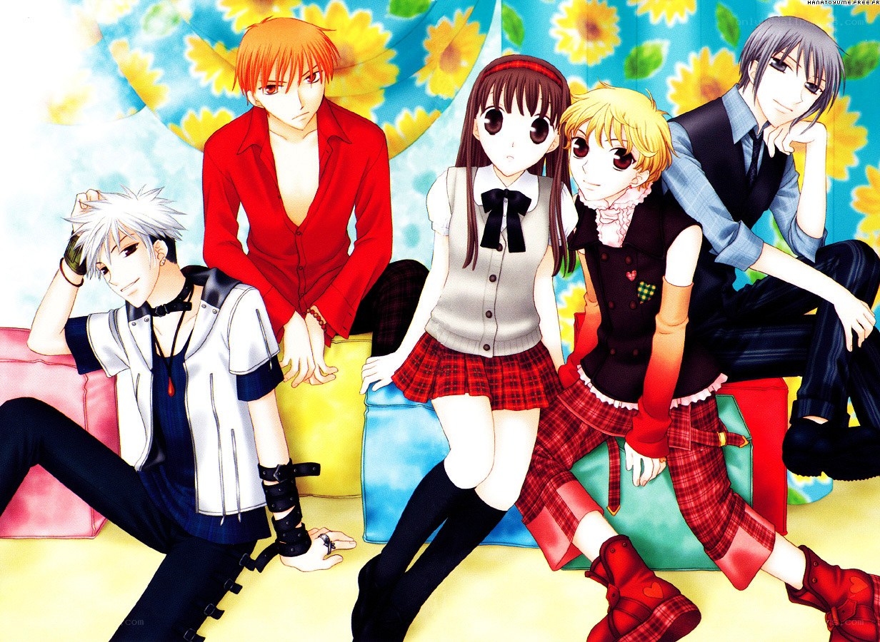 anime characters on colorful couch