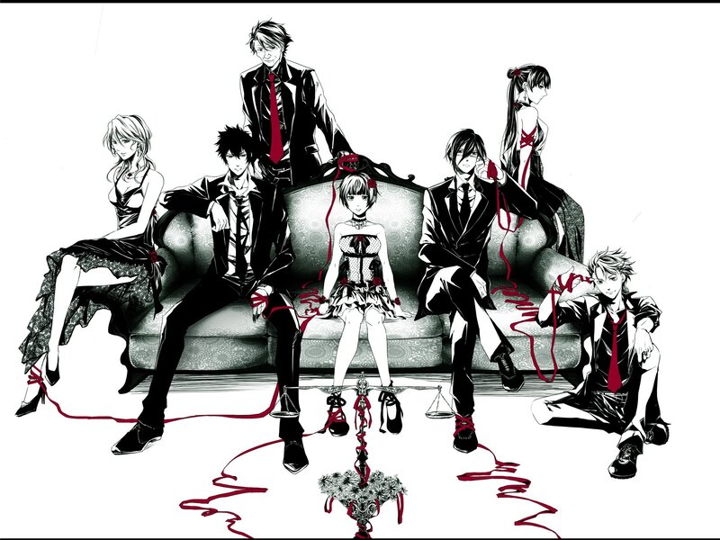 Anime Characters on Couch — Black, Dramatic, Manga