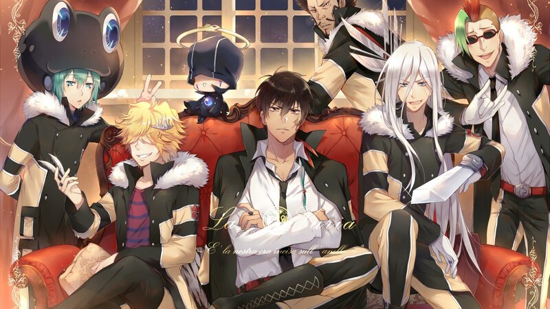 Anime Characters on Couch — Black, Dramatic, Night