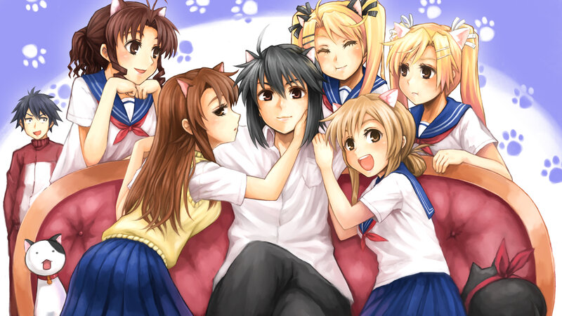 Anime Characters on Couch — Blue, Playful